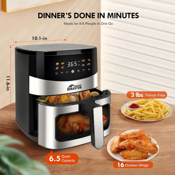 6.5QT Air Fryer with Visual Window, Smart Digital Air Fryers, 8 Presets Recipes for Fast Easy Meal, Snack, Dessert, Main Dishes, - Image 5