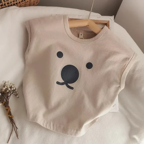 Organic Cotton Cartoon Bear Sleeveless T-Shirt Summer Shirt Tops for Infant Baby and Toddler Boys, Girls, Unisex - Image 5