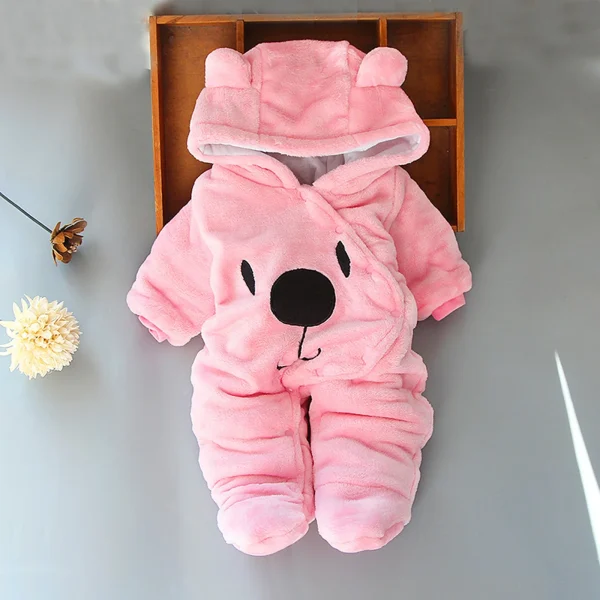 Baby Hooded Footie Romper Snap Up Fleece Snowsuit with Headband Foot Cover Jumpsuit Winter Cute Pattern Jumpsuit Outwear - Image 9