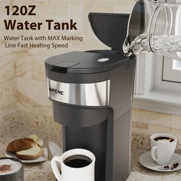 SIFENE Mini Coffee Maker Single Serve Instant Coffee Brewer, One Cup for K Pod & Ground Coffee, Capsule Coffee Machine, Black - Image 6