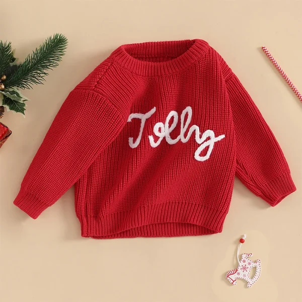 Cute Baby Girls Boys Sweater Winter Clothes with Festive Letter Embroidery Cozy Crew Neck and Long Sleeve Adorable Kids - Image 5