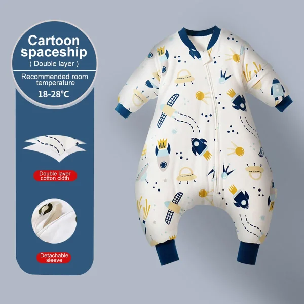 Baby Cartoon Split-legged Sleepsacks With Detachable Sleeves For Boys Girls Children's Sleeping Bag Autumn And Winter Thickened - Image 18