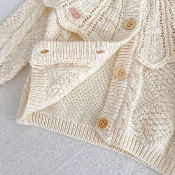 MILANCEL New Autumn Baby Knitted Cardigan 0-3T Hollow Out Doll Collar Knit Toddler Girls Sweater Sweet Flower Tops Clothes - Image 6