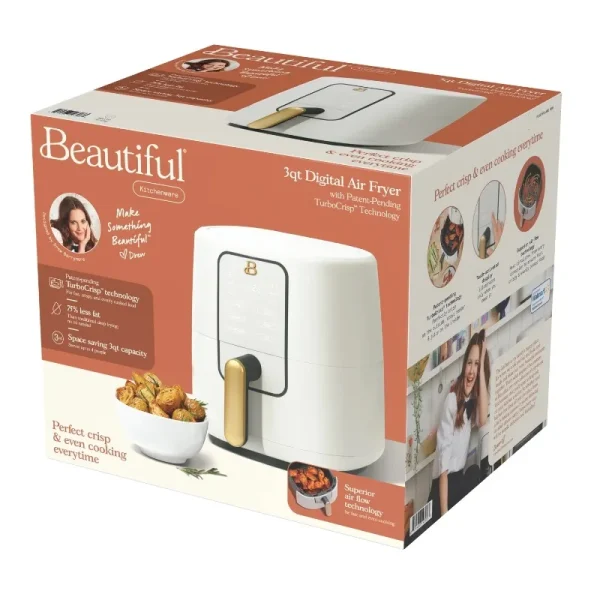 Beautiful 3 Qt Air Fryer with TurboCrisp Technology, for Fast and Even Cooking, by Drew Barrymore, 4 Preset Functions - Image 3