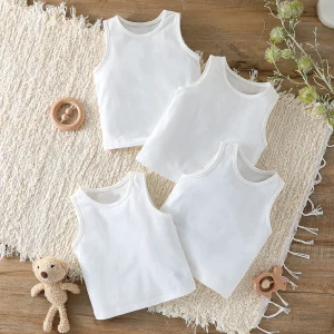 4Pcs Unisex 2025 Summer Children's Vest Top Baby Boys Girls Pure For 1-2Y Solid Colors Sleeveless Versatile Basic Layer Tank Top
