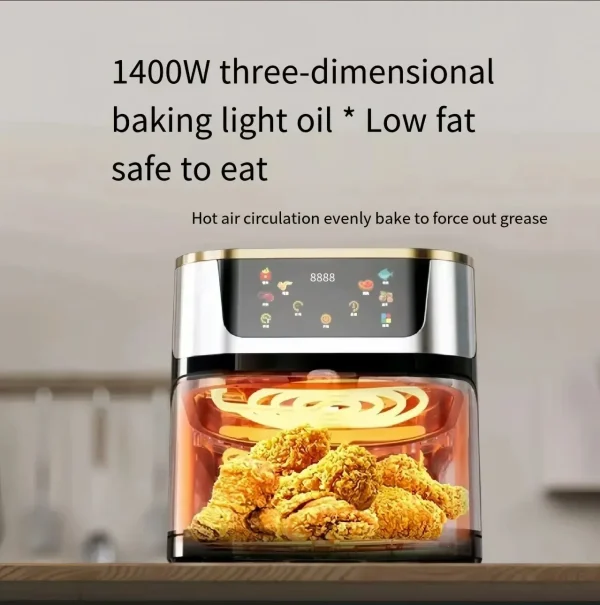 10L Electric Air Fryer Stainless Steel Visible Large Capacity Oil-free 360°Baking Convection Oven Household Kitchen Appliances - Image 4