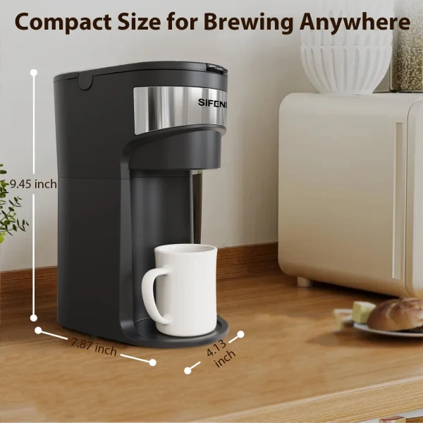 SIFENE Mini Coffee Maker Single Serve Instant Coffee Brewer, One Cup for K Pod & Ground Coffee, Capsule Coffee Machine, Black - Image 4