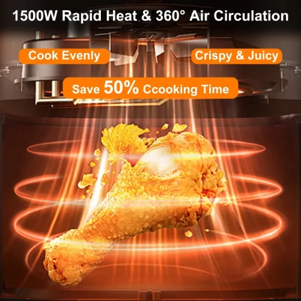 Bluebow 6QT Air Fryer, 8-in-1 Electric Hot Oven with Digital LED Touchscreen, Visible Window, 1500W, New - Image 4