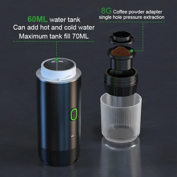 Wireless Electric Portable Espresso Coffee Machine for Car & Home Camping Coffee Maker 3-in-1 Capsule Powder Travel Coffee Maker - Image 3