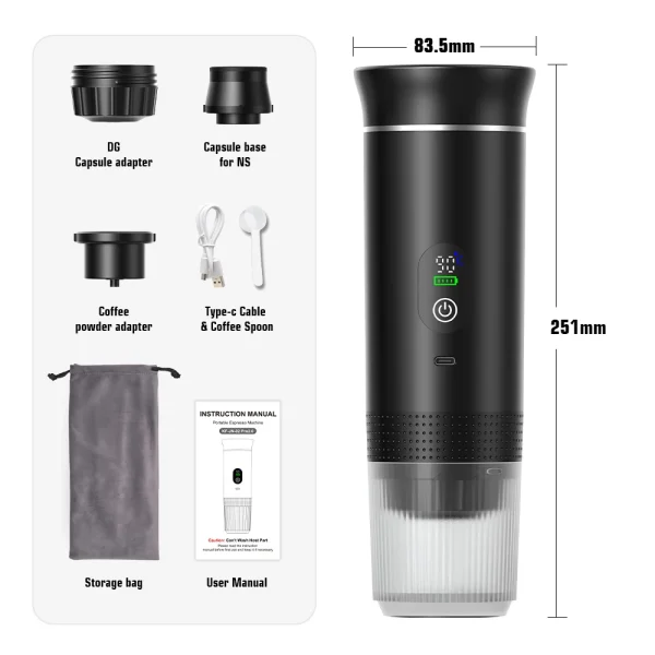 Wireless Electric Portable Espresso Coffee Machine for Car & Home Camping Coffee Maker 3-in-1 Capsule Powder Travel Coffee Maker - Image 13