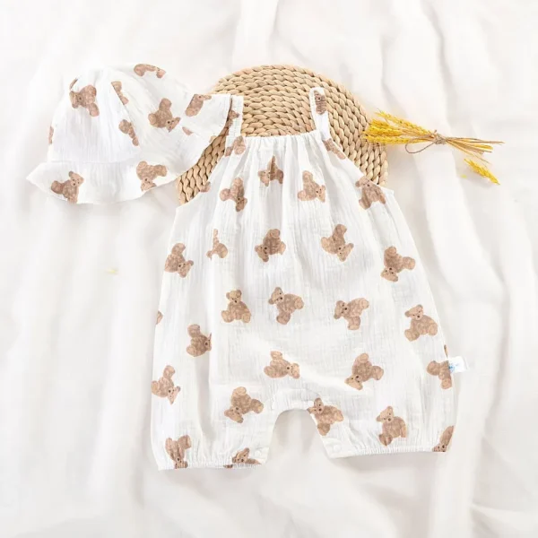 Toddler Romper with Hat Baby Kids Bear Onesie Newborn Muslin Pajamas Boy Girl White Beige Sleeper Birthday Casual Jumpsuit 3-24M - Image 7