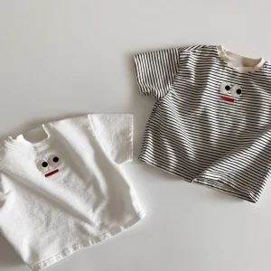 2025 Summer New Baby Short Sleeve T Shirts Embroidered Big Eyes Boys Girls T Shirt Toddler Cute Tops Infant Cotton Tee Clothes
