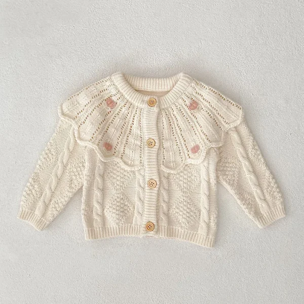 MILANCEL New Autumn Baby Knitted Cardigan 0-3T Hollow Out Doll Collar Knit Toddler Girls Sweater Sweet Flower Tops Clothes - Image 8