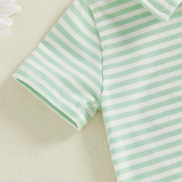 Infant Summer Tee Shirt with Cute Animal Embroidery and Stylish Striped Print Short Sleeve Casual Top for Toddler - Image 3