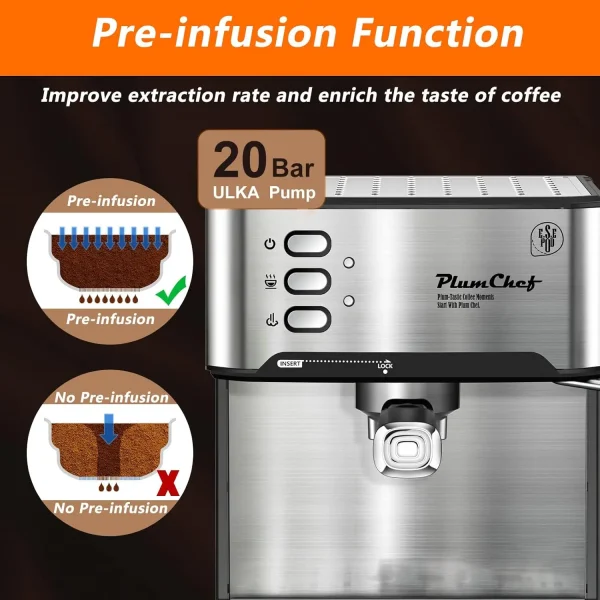 Espresso Machine 20 Bar Professional Compact Homehold Coffee Espresso Maker with Milk Frother Steam Wand 54oz Water Tank Low Noi - Image 4