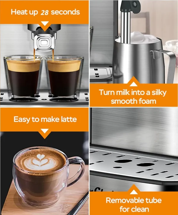 Espresso Machine 20 Bar Professional Compact Homehold Coffee Espresso Maker with Milk Frother Steam Wand 54oz Water Tank Low Noi - Image 6