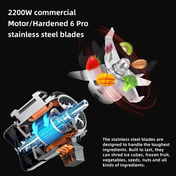 BioloMix Automatic Program Professional Kitchen Smoothie Blender BPA FREE 2L Low-profile Jar Food Mixer Juicer Ice Crusher - Image 6