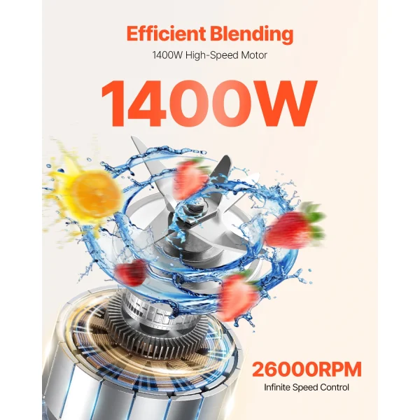 VEVOR Blender for Smoothies 1400W Professional Blender with Powerful Motor Multi-Functional Food Processing Blender for Kitchen - Image 2
