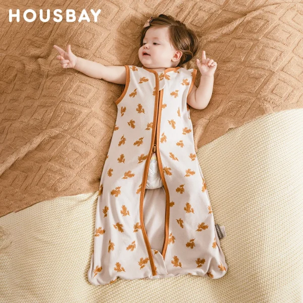 0-24 Months Baby Sleeping Bag Summer Thin Layer Sleep Sacks 0.5Tog One-Piece Sleepwear Beige Wheat Printed Anti-Kick Blanket - Image 2