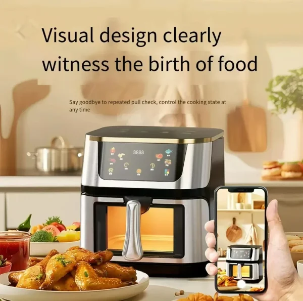 10L Electric Air Fryer Stainless Steel Visible Large Capacity Oil-free 360°Baking Convection Oven Household Kitchen Appliances - Image 3