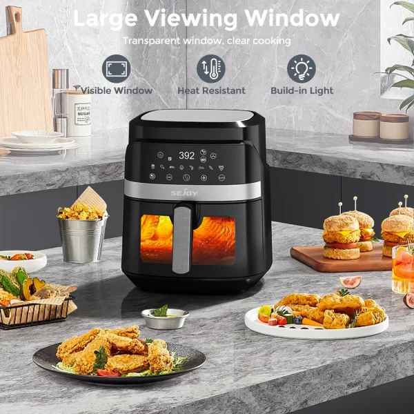 SEJOY 6 Quarts Large Capacity Electric Air Fryers Oil-free Automatic Household Kitchen 360°Baking Oven Deep Fryer without Oil - Image 6