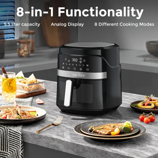 SEJOY 6 Quarts Large Capacity Electric Air Fryers Oil-free Automatic Household Kitchen 360°Baking Oven Deep Fryer without Oil - Image 2