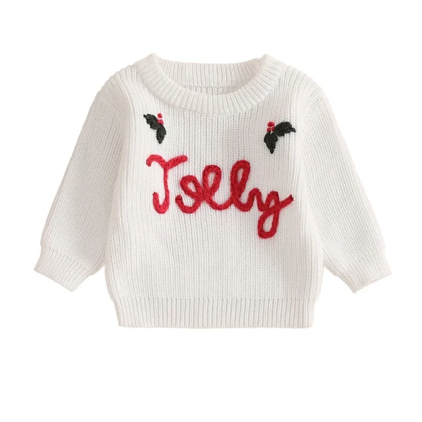 Cute Baby Girls Boys Sweater Winter Clothes with Festive Letter Embroidery Cozy Crew Neck and Long Sleeve Adorable Kids - Image 7
