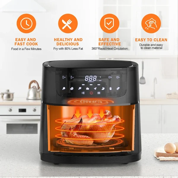 CROWNFUL Air Fryer 7L Touch-screen Display Air Fryer Oven with 8 Cooking Programs Oilless Electric Cooker and Nonstick Basket - Image 2