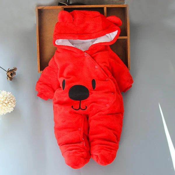 Baby Hooded Footie Romper Snap Up Fleece Snowsuit with Headband Foot Cover Jumpsuit Winter Cute Pattern Jumpsuit Outwear - Image 8