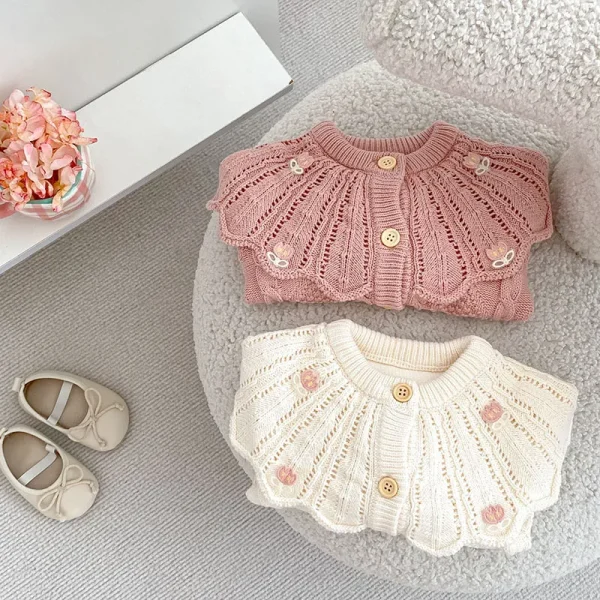MILANCEL New Autumn Baby Knitted Cardigan 0-3T Hollow Out Doll Collar Knit Toddler Girls Sweater Sweet Flower Tops Clothes - Image 4
