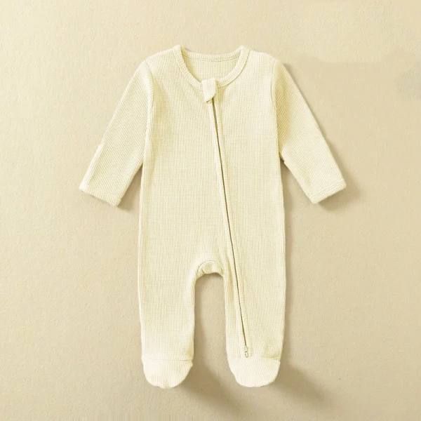 Organic Cotton Baby Rompers Waffle 100% Cotton Infant Boys Girls Jumpsuit Zipper Footed Solid Long-Sleeve Pajamas Sleepsuits - Image 7