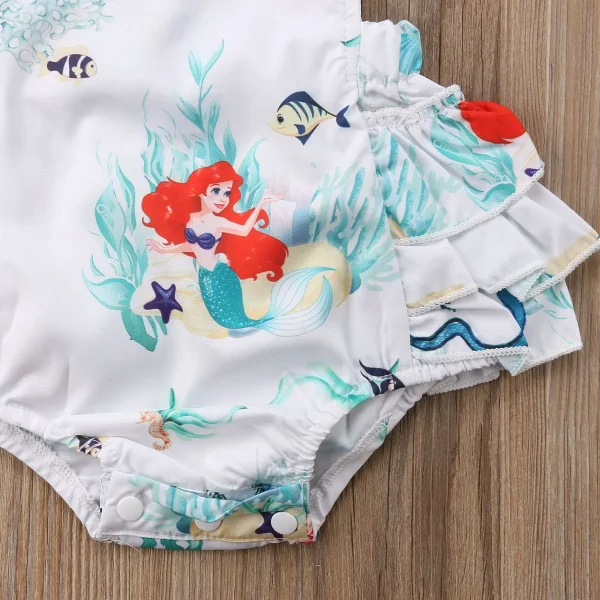Newborn Baby Girls Summer Romper with Headband Mermaid Printed Ruffle Sleeve Backless Jumpsuit Outfit Fashion Baby Clothing - Image 5