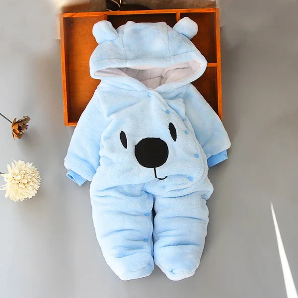 Baby Hooded Footie Romper Snap Up Fleece Snowsuit with Headband Foot Cover Jumpsuit Winter Cute Pattern Jumpsuit Outwear - Image 5