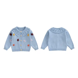 Infant Girl s Floral Embroidered Cardigan Sweater with Button Closure and Long Sleeves - Knit Top for Toddlers