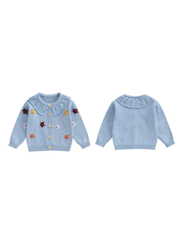 Infant Girl s Floral Embroidered Cardigan Sweater with Button Closure and Long Sleeves - Knit Top for Toddlers