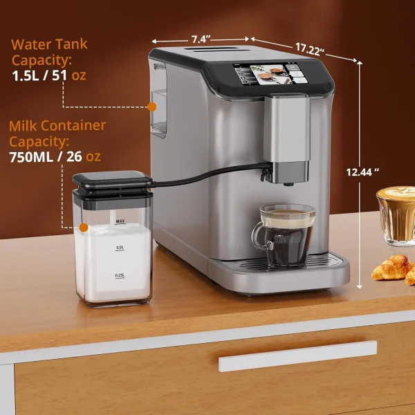 TFT Touch Screen Automatic Espresso Machine, 20 Bar Coffee Machine With Grinder, Espresso Maker With Automatic Milk Frother - Image 2