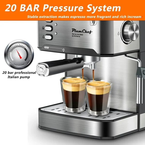 Espresso Machine 20 Bar Professional Compact Homehold Coffee Espresso Maker with Milk Frother Steam Wand 54oz Water Tank Low Noi - Image 2