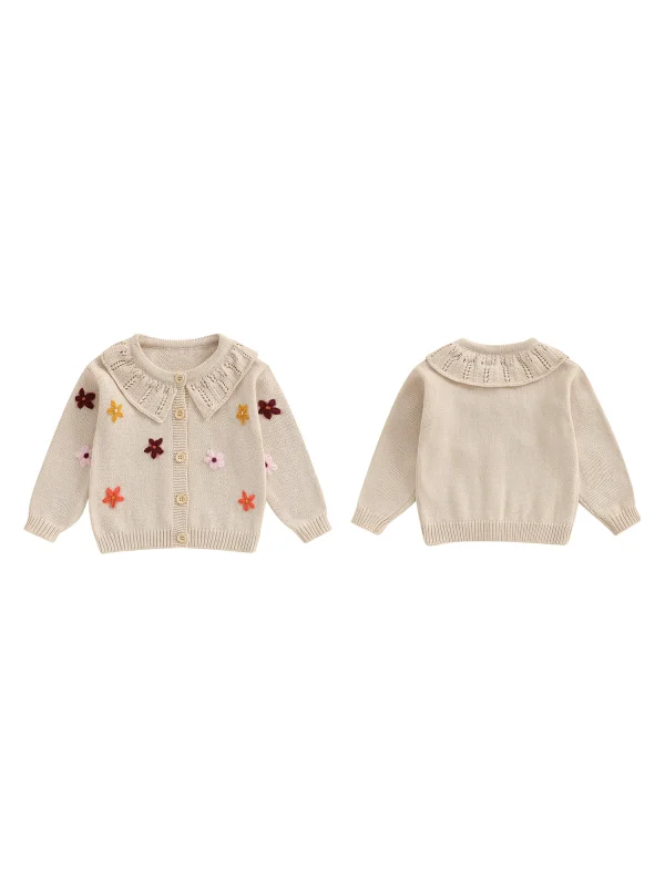 Infant Girl s Floral Embroidered Cardigan Sweater with Button Closure and Long Sleeves - Knit Top for Toddlers - Image 6