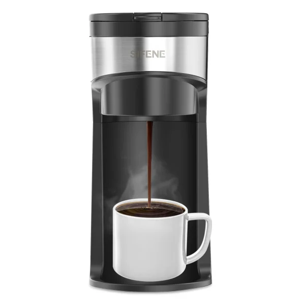 SIFENE Mini Coffee Maker Single Serve Instant Coffee Brewer, One Cup for K Pod & Ground Coffee, Capsule Coffee Machine, Black