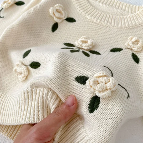 Ins 2025 Autumn Baby Girls Sweater Cotton Knitted Handmade Flower Infant Girls Sweater Embroidery Pullover Toddler Girls Tops - Image 4