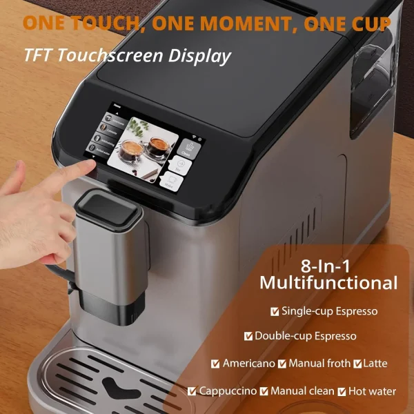 TFT Touch Screen Automatic Espresso Machine, 20 Bar Coffee Machine With Grinder, Espresso Maker With Automatic Milk Frother - Image 3