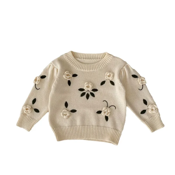 Ins 2025 Autumn Baby Girls Sweater Cotton Knitted Handmade Flower Infant Girls Sweater Embroidery Pullover Toddler Girls Tops - Image 6