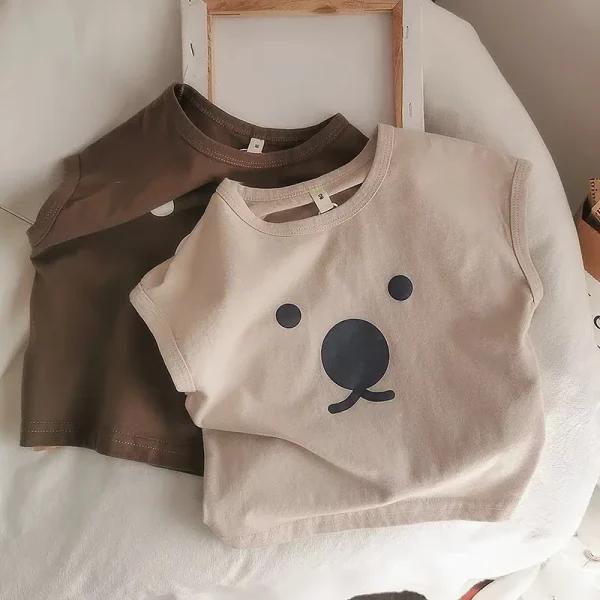 Organic Cotton Cartoon Bear Sleeveless T-Shirt Summer Shirt Tops for Infant Baby and Toddler Boys, Girls, Unisex - Image 3