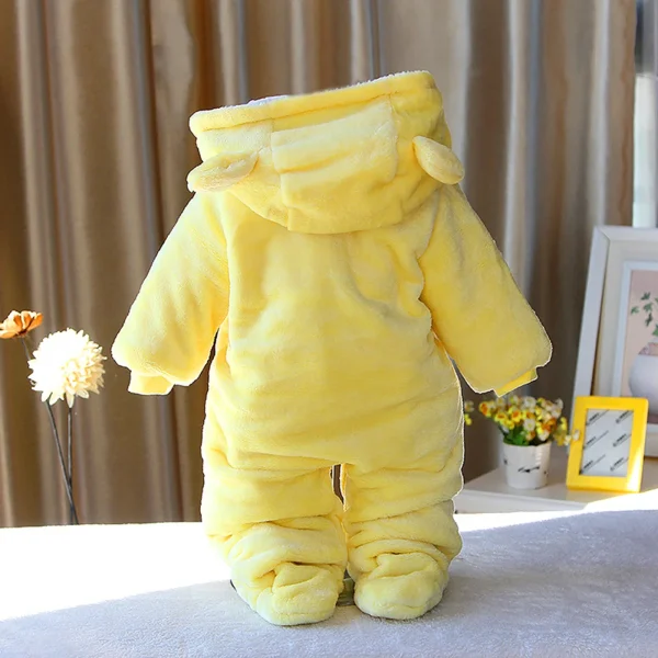 Baby Hooded Footie Romper Snap Up Fleece Snowsuit with Headband Foot Cover Jumpsuit Winter Cute Pattern Jumpsuit Outwear - Image 4
