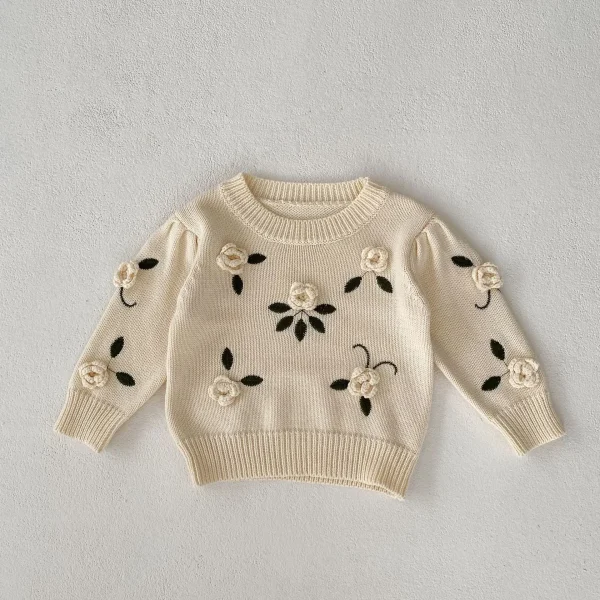 Ins 2025 Autumn Baby Girls Sweater Cotton Knitted Handmade Flower Infant Girls Sweater Embroidery Pullover Toddler Girls Tops - Image 5