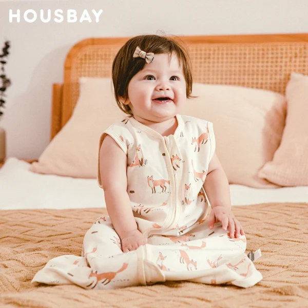 0-24 Months Baby Sleeping Bag Summer Thin Layer Sleep Sacks 0.5Tog One-Piece Sleepwear Beige Wheat Printed Anti-Kick Blanket - Image 3