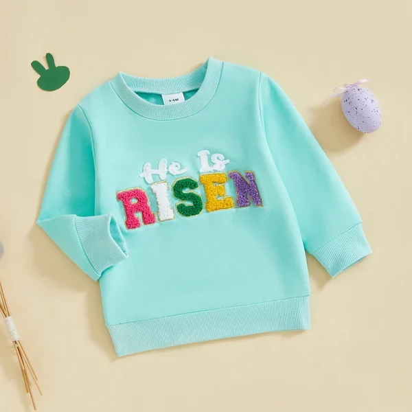 Adorable Infant Easter Outfit with Bunny Print Round Neck Long Sleeve Sweatshirt for Baby Boys and Girls - Cute Spring Clothes - Image 3
