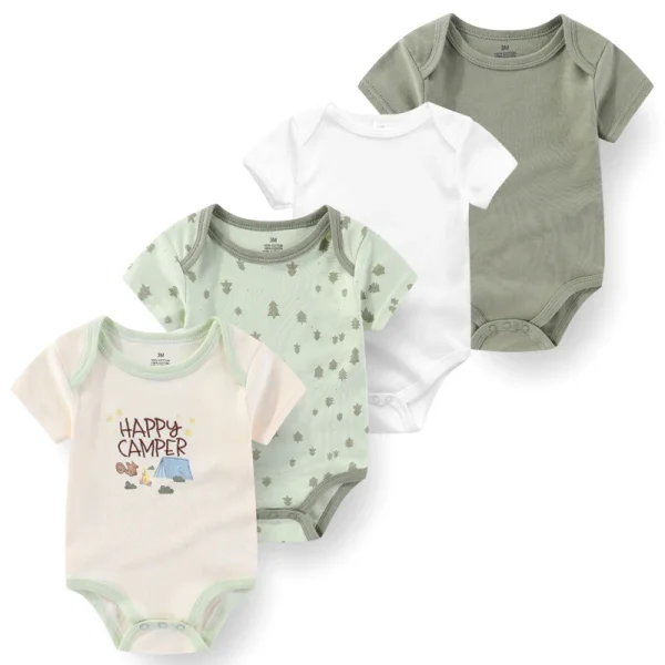 4Pieces Cotton Newborn Bodysuit Print Baby Girl Clothes 0-12M Cartoon Baby Boy Clothes Summer Short Sleeve Romper Bebes - Image 2