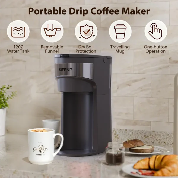 SIFENE Mini Coffee Maker Single Serve Instant Coffee Brewer, One Cup for K Pod & Ground Coffee, Capsule Coffee Machine, Black - Image 5