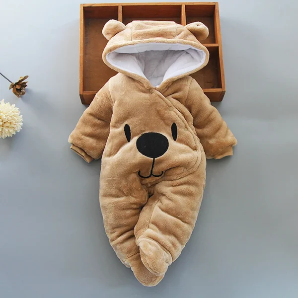 Baby Hooded Footie Romper Snap Up Fleece Snowsuit with Headband Foot Cover Jumpsuit Winter Cute Pattern Jumpsuit Outwear - Image 7